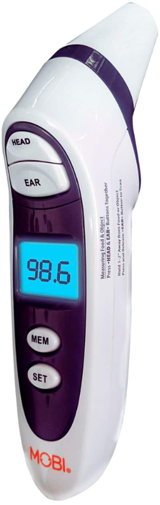 Front. MOBI - DualScan Prime Health Thermometer with Fever Indicator for Ear, Forehead, Room, and Food Temperature Measurements - White.