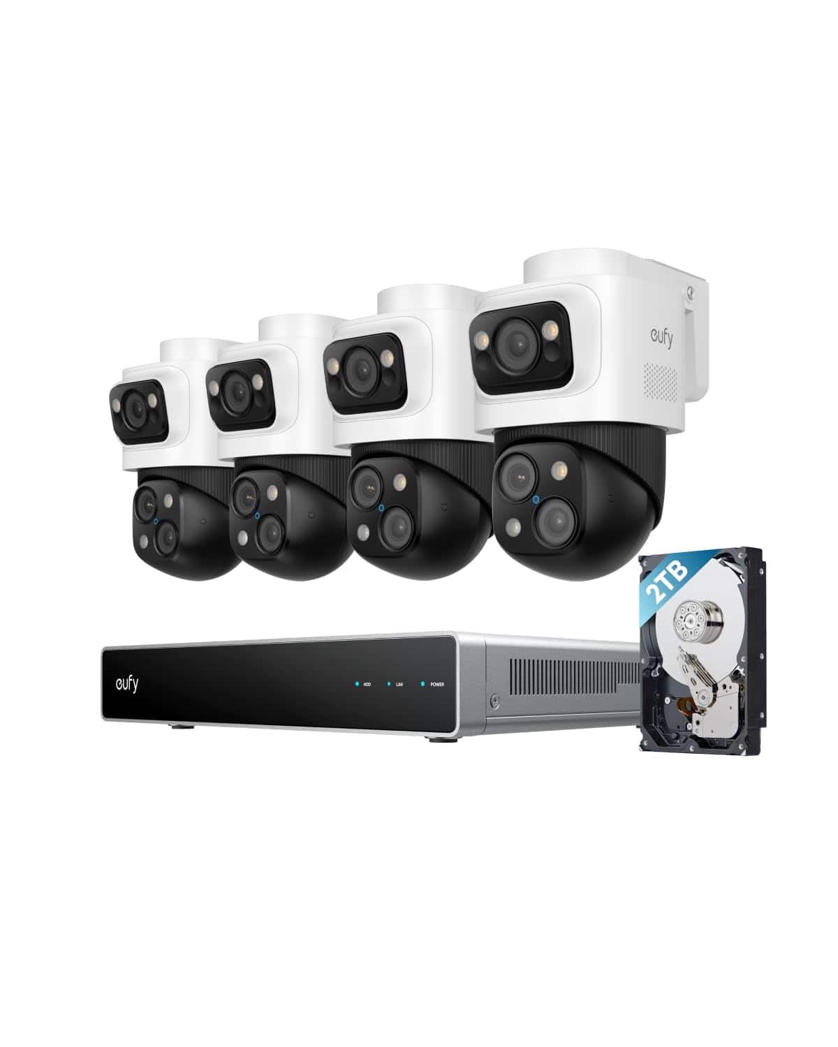 eufy - 4K NVR S4 Max, PoE Wired, 24/7 Recording, Triple‑Lens Bullet‑PTZ, 360° PTZ, 16CH, Cross‑Cam, 8× Zoom, Smart Search, 2TB
