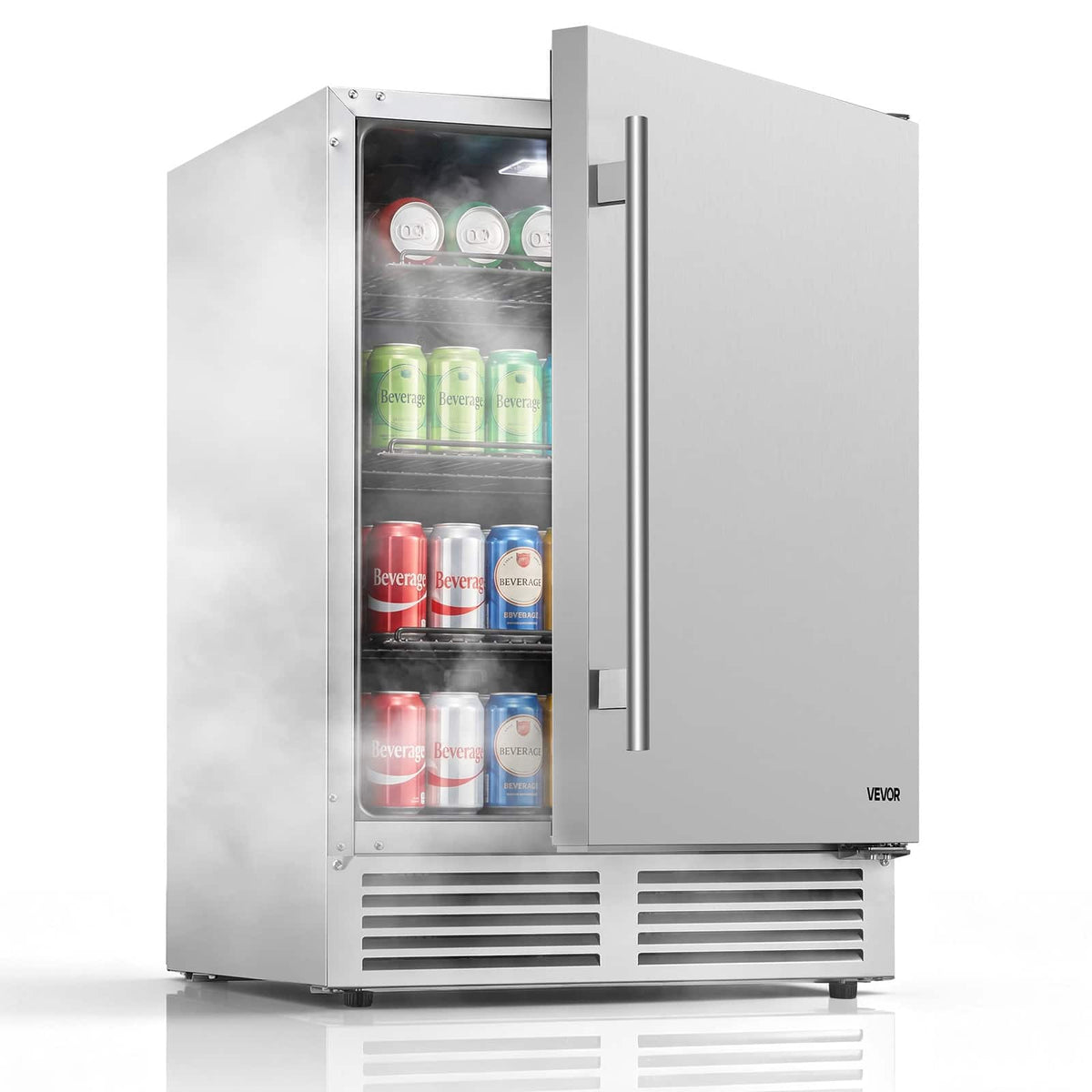 VEVOR - Outdoor Beverage Refrigerator, 24 Inch Undercounter Drink Fridge, 304 Stainless Steel Body, 5.0 Cu. Ft, Hold 180 Cans - Silver