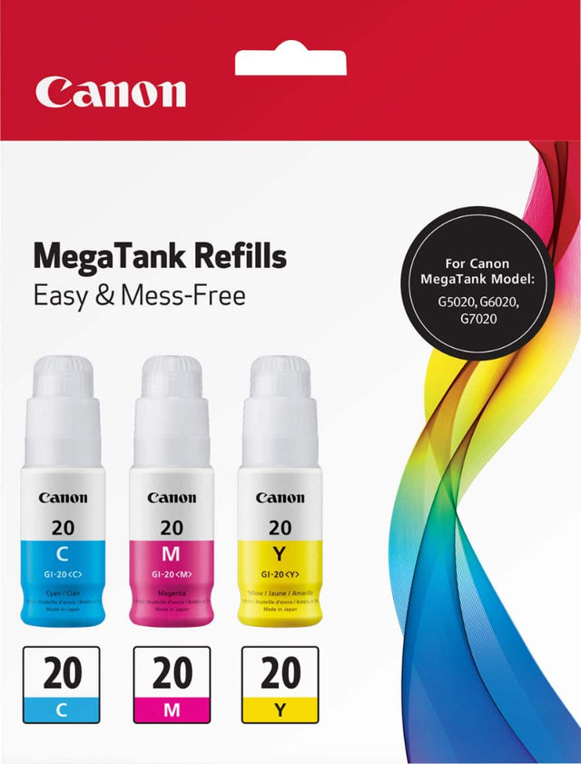 Front. Canon - GI-20 3-Pack Ink Bottles - Cyan/Magenta/Yellow.