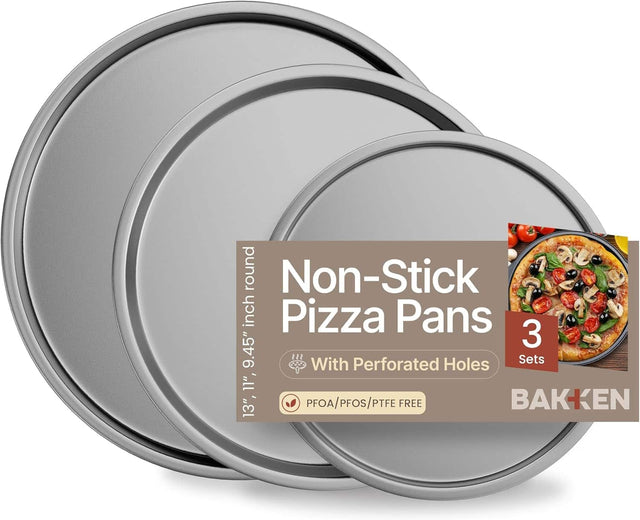 Non-Stick Pizza Pans 13", 9.45" with Perforated Holes 3 Sets 11" PFOA/PFOS/PTFE FREE BAKKEN