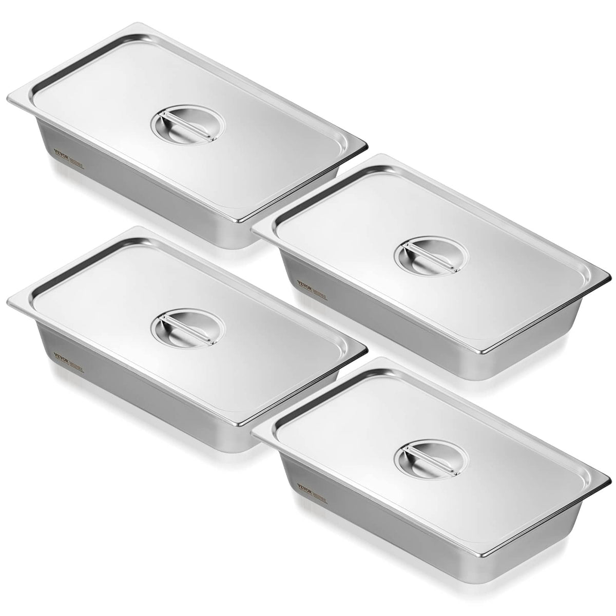 VEVOR - 4 Pack Hotel Pans, Full Size Anti-Jam Steam Pan with Lid, 0.8mm Thick Stainless Steel Steam Table Pan - Stainless steel color