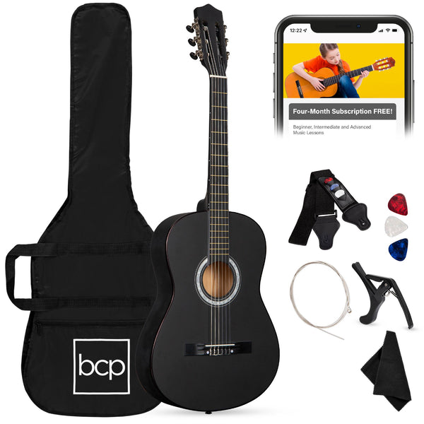 Best Choice Products - 38in Beginner Acoustic Guitar Starter Kit w/ Gig Bag, Strap, Extra Strings - Matte - Black