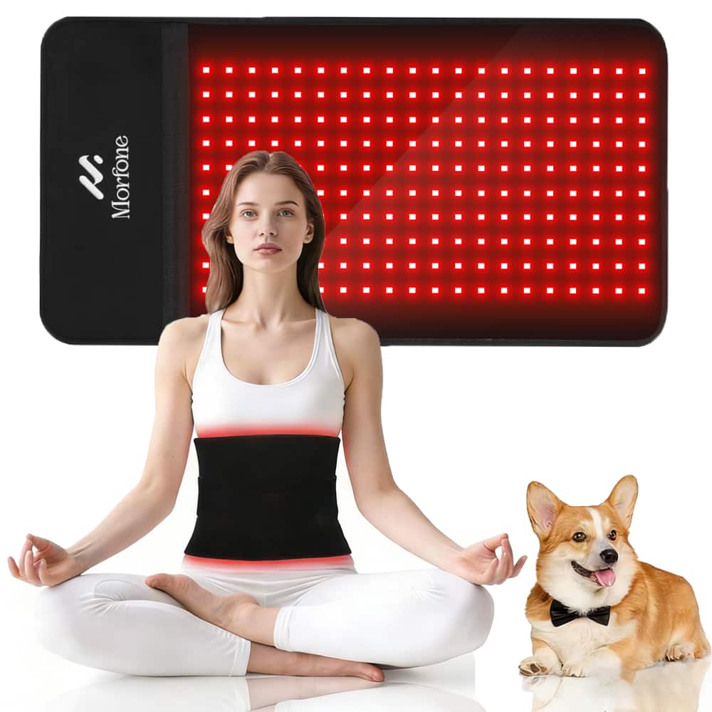 Morfone - 12“ x 24” Red Light Therapy Mat with 200 LEDs, Back, Waist, and Joint Muscle Therapy Device, Black, 1 piece
