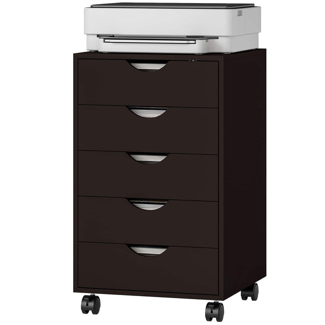 Front. Homcom - 5 Drawer File Cabinet Storage Organizer Filing Cabinet with Nordic Minimalist Modern Style & Wheels.