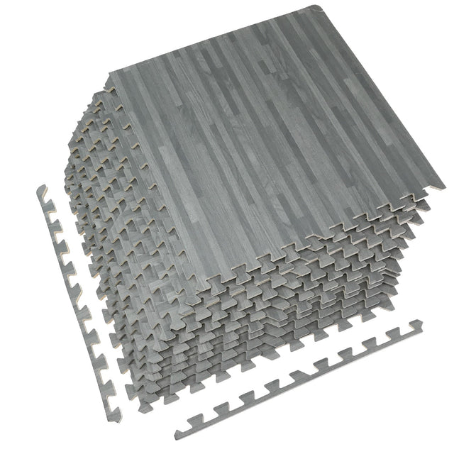 Front. Sorbus - Sorbus 3/8-Inch Thick 96 Sq. Ft. Wood Grain Floor Foam EVA Interlocking Mats Tiles w/ Borders - for Home, Trade Show - Gray.