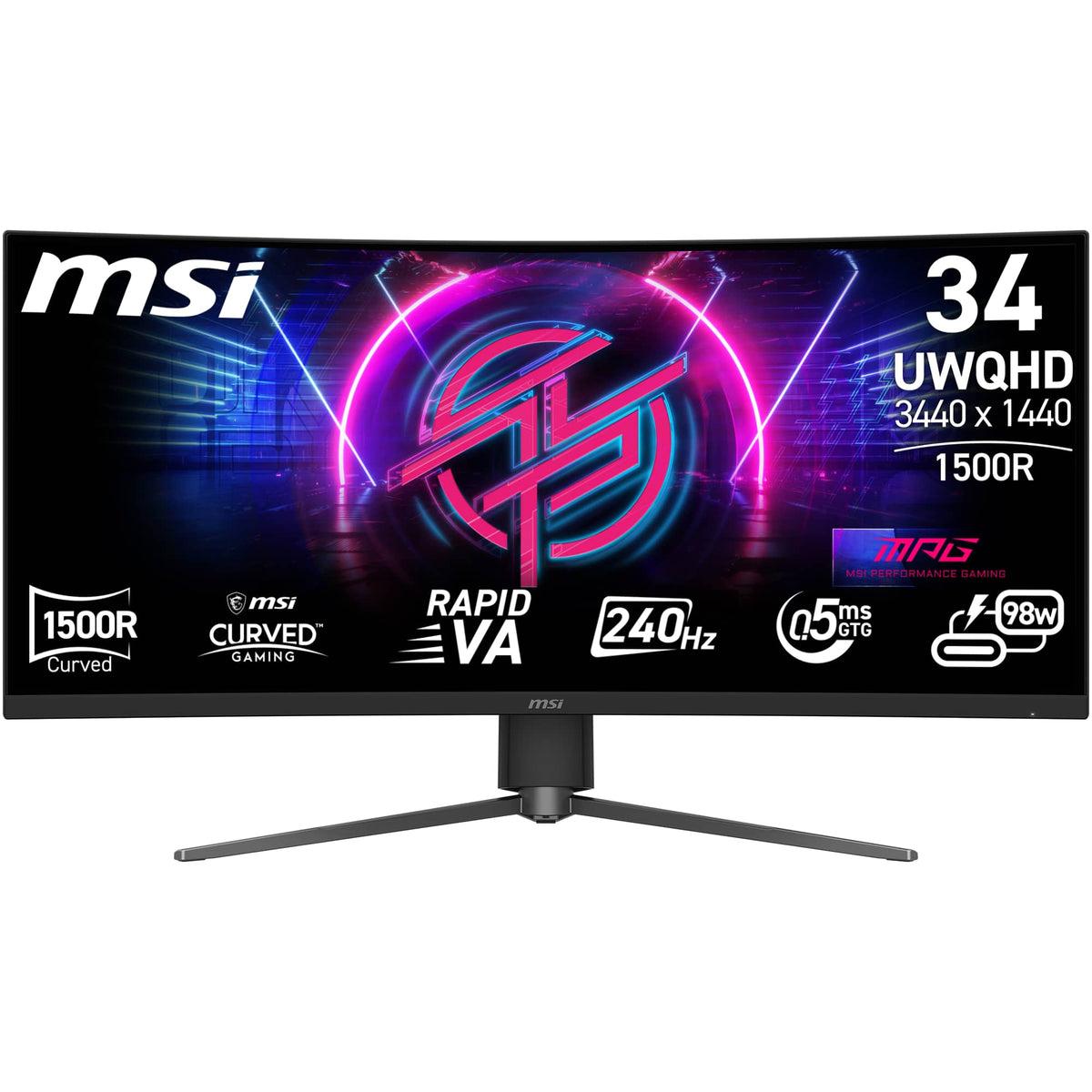 MSI - MPG 346CQRF X24 34" UWQHD Curved Rapid VA 240Hz 0.5ms Gaming Monitor with Adaptive Sync and HDR 400 (HDMI, DisplayPort) - Black