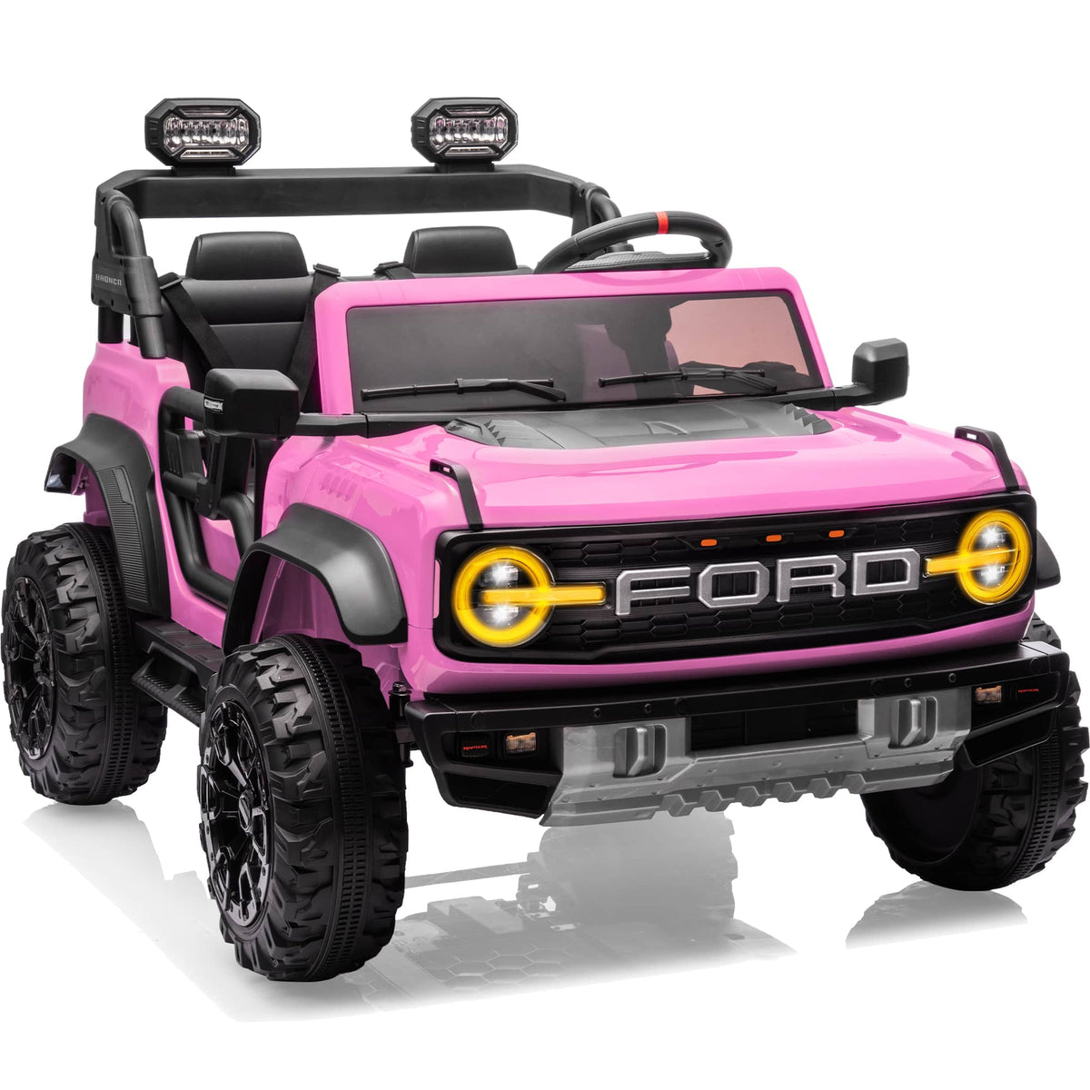 FIRST RIDE ON - 24V Ride on Toys for Big Kids Licensed Ford Bronco Raptor 2 Seater Ride on Cars with Remote Control Led Lights Bluetooth - Pink