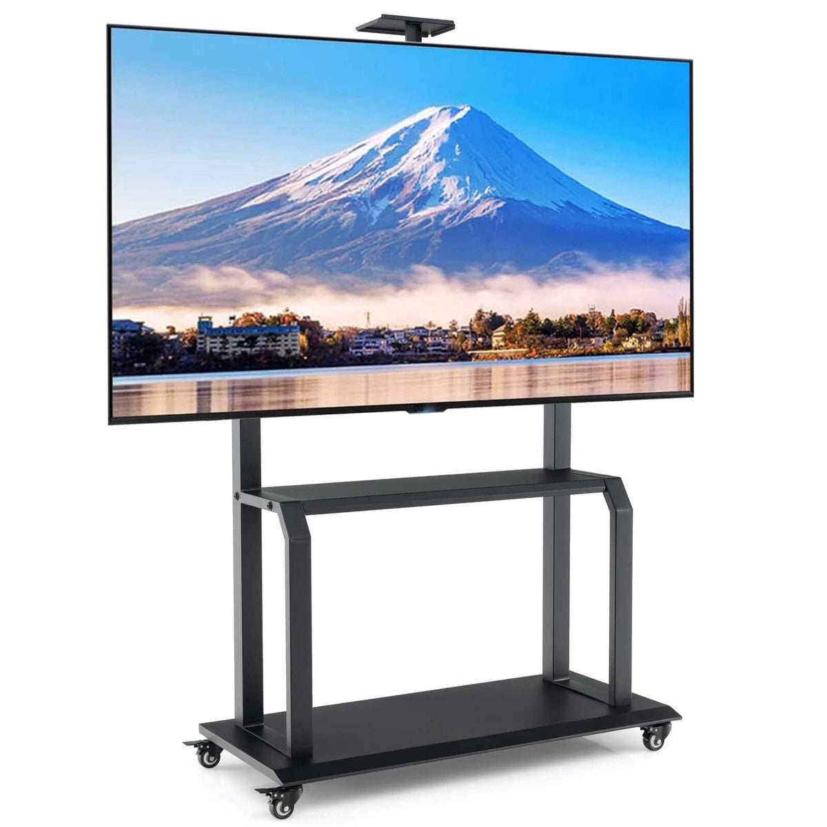 Costway - Mobile TV Cart w/ Wheels Camera Shelf & AV Shelves for Most 32"-80" Flat Screen TVs - Black