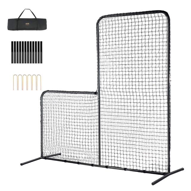 Front. VEVOR - L Screen Baseball for Batting Cage, 7x7 ft Baseball Softball Safety Screen, Body Protector Portable Batting Screen - Black.