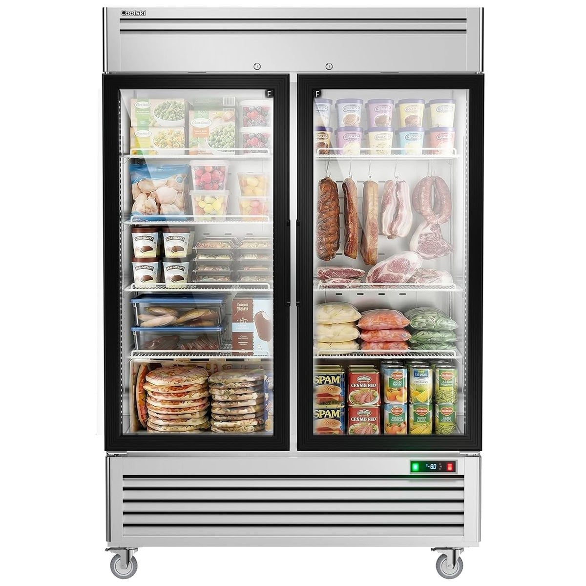 Coolski - 54 in. 47.5 cu. ft. 2-Glass Door Commercial Reach In Display Upright Freezer - Stainless Steel