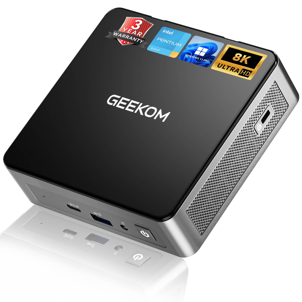 GEEKOM - Air12 Mini PC , Intel Pentium Gold 7505(up to 3.5GHz), 16GB DDR4 RAM& 512GB NVMe SSD, Windows 11 Pro Pre-installed - Black+Silver