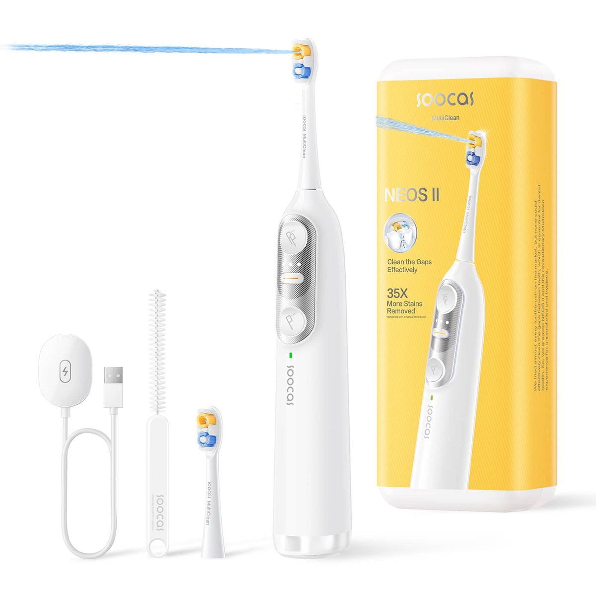 Soocas - NEOS II - Electric Toothbrush with Water Flosser, Cordless Water Flosser for Travel, Portable Oral Irrigator - Pearl White