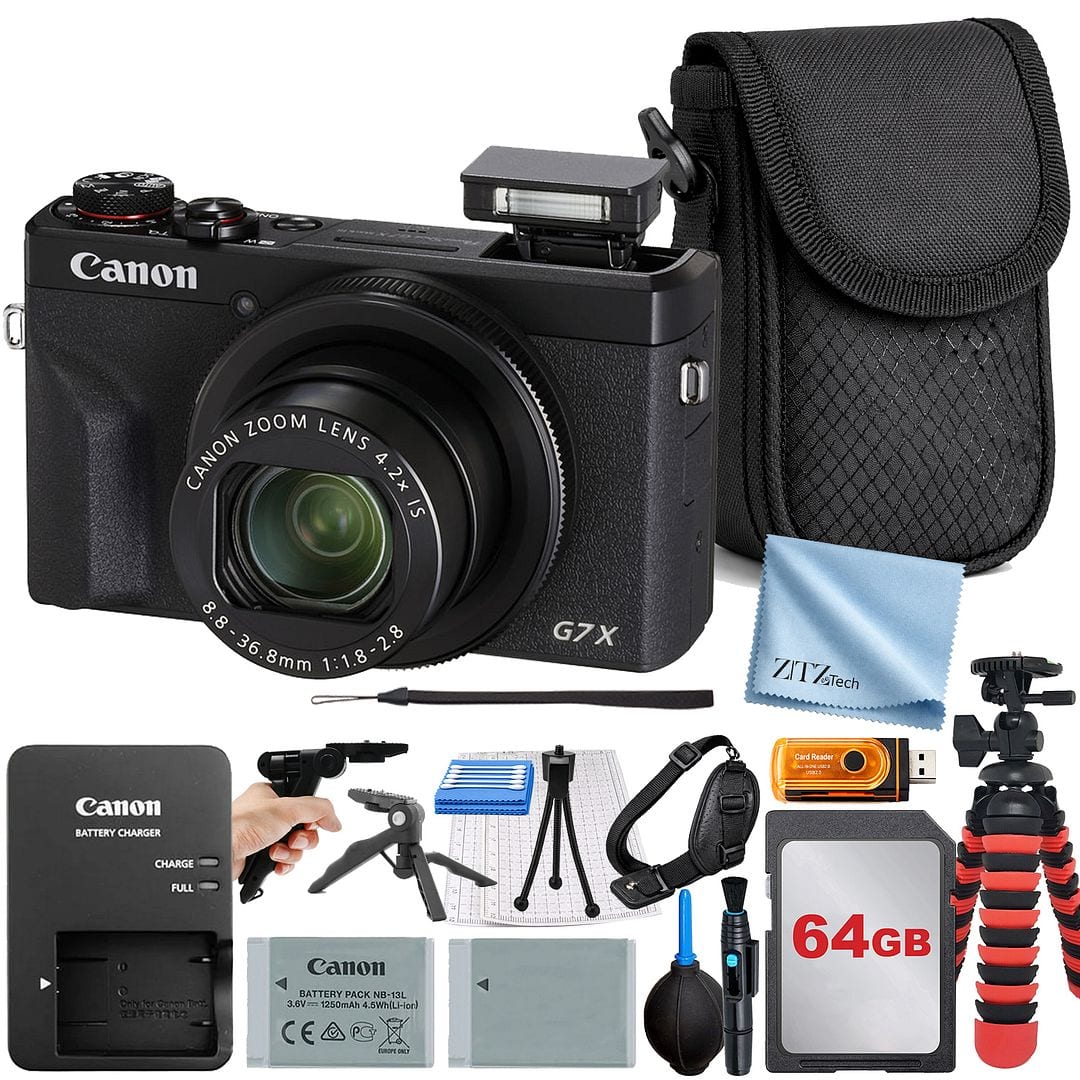 Bundle - Canon - PowerShot G7 X Mark III Camera with 64GB Card + ZeeTech Professional - Black