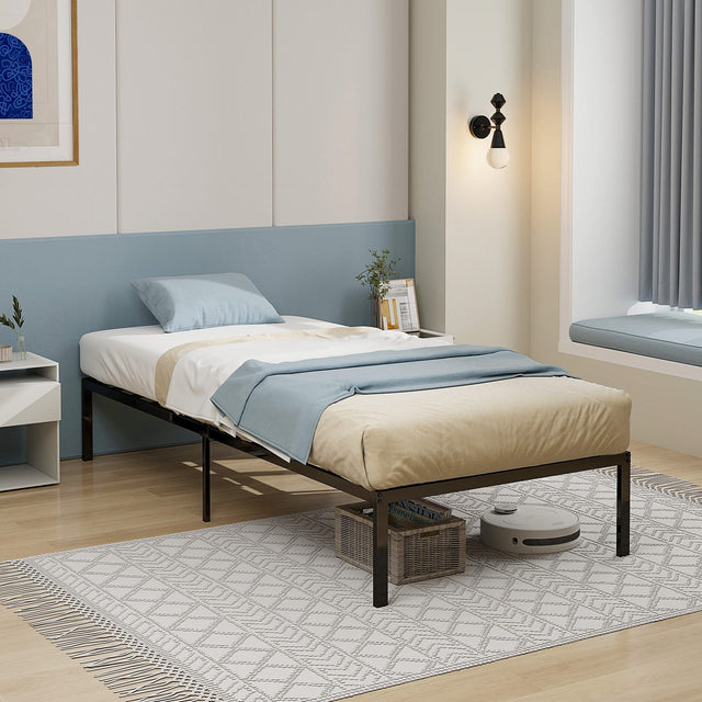 Front. Costway - Costway 14 Inch Heavy Duty Metal Platform Bed Frame Steel Slat Mattress Foundation - Black.