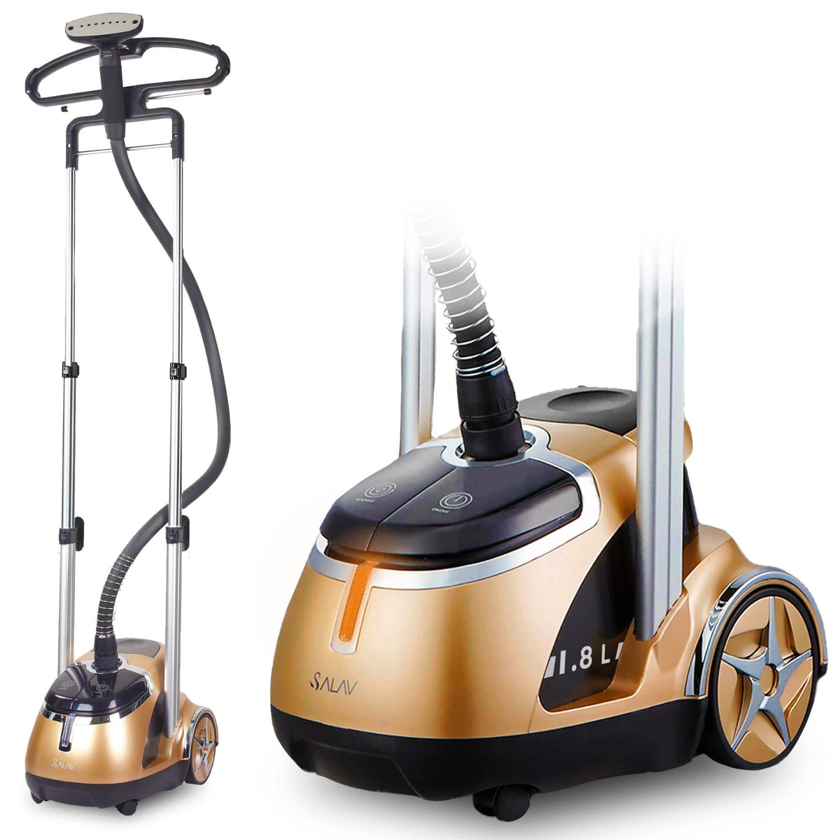 SALAV - Pro Series Garment Steamer with Foot Pedal Controls And Dual Support Bars - Gold