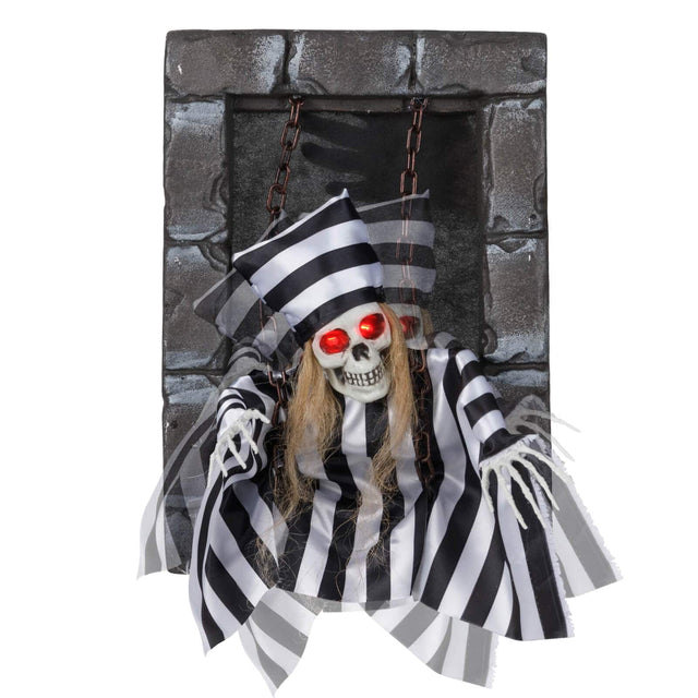 Front. Costway - Costway Animated Halloween Decoration 18” Hanging Skull Prisoner with Light-up Eyes - Black,White.