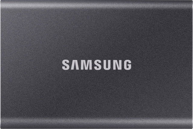 Front. Samsung - T7 2TB External USB 3.2 Gen 2 Portable SSD with Hardware Encryption - Titan Gray.