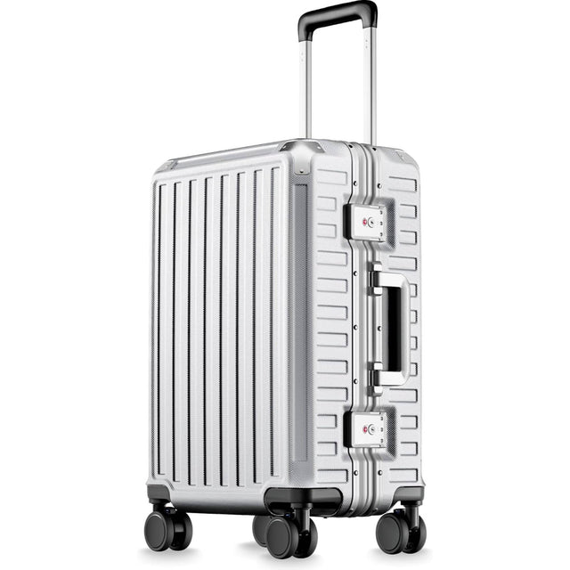 Front. LUGGEX - LUGGEX 20 Inch Carry On Luggage Zipperless Aluminum Frame Hardside 100% PC Suitcase 8010S - ZX-Core - Silver.