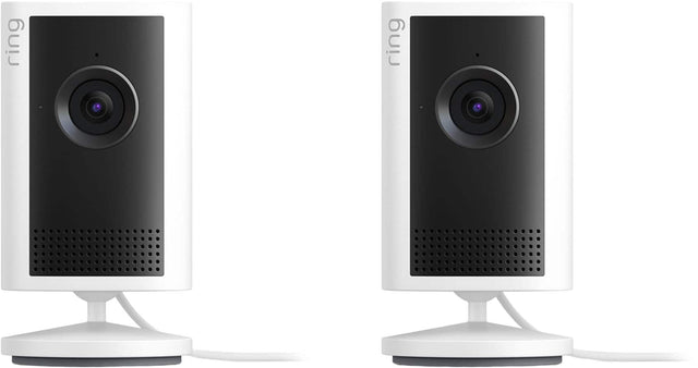 Front. Ring - Ring Indoor Cam 2K — Plug-in, Retinal 2K, 6x Enhanced Zoom, Night Vision for true-color in the near dark, 2pk - White.