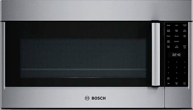 Setings Clock Surface Reheat Sensor Cooking Mode Defront Pupoors Beverage Keep Warm Sensor Cooking Power Level 30 Seconds Auto-Off 02:40 1 2 1 E 5 & 1 8 1 Vont a Light on Stars Enter H) BOSCH