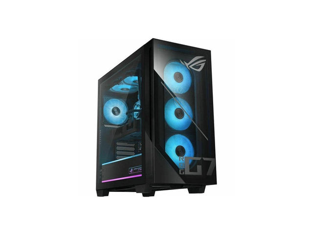 Front. ASUS - Asus ROG GM700TZ Desktop - Ryzen 5 8400F, 16GB RAM, 1TB NVMe SSD, RX 9060 XT 16GB, Win 11 - Black.
