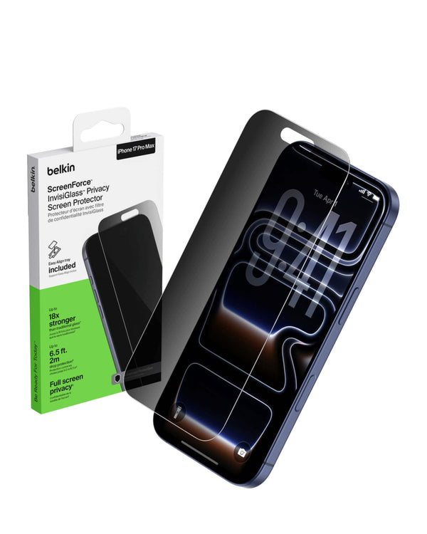 Belkin - ScreenForce InvisiGlass Privacy Screen Protector for iPhone 17 Pro Max, Scratch-Resistant w/ Easy Align Tray - Black