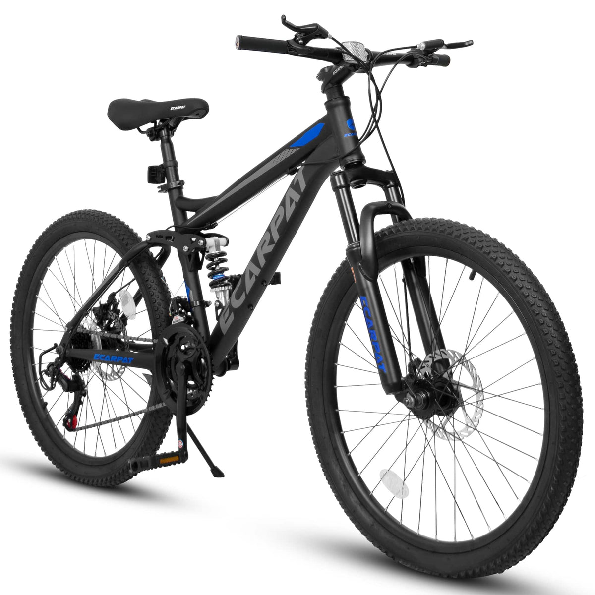 Anysun - 24 Inch Mountain Bike with Full Suspension - Shifter Lever with Gear Indicator，Unisex Adult Bike for Men & Women - Black
