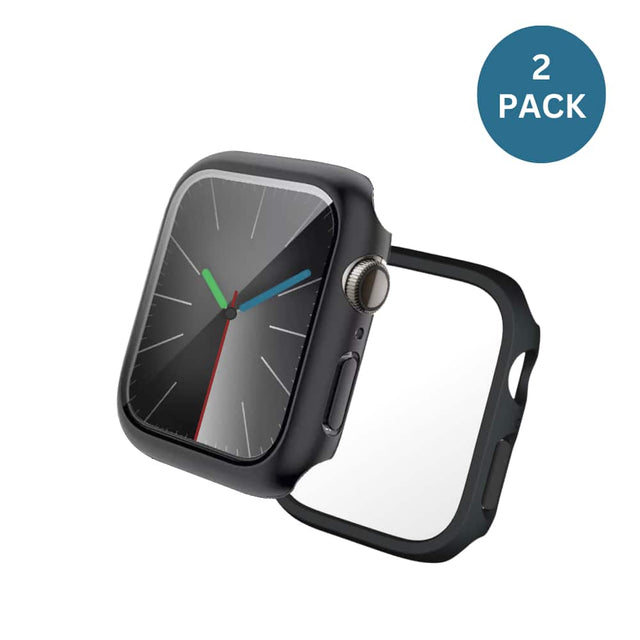Front. Qixxronics - 2PACK for Apple Watch Series 10 Case [42mm], Built-in Tempered Glass Screen Protector, Black - Black.