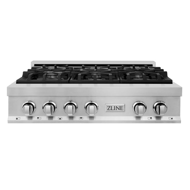 Front. ZLINE - 36 in. Wide 6 Burner Legacy Gas Rangetop withPorcelain Cooktop in Stainless Steel (RT36) - Stainless steel.
