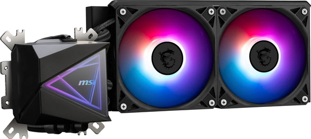 Front. MSI - MAG Core Liquid I240 - AIO ARGB CPU Liquid Cooler - 240mm Radiator - 2x 120mm ARGB Gen 2 PWM Fans - Black.