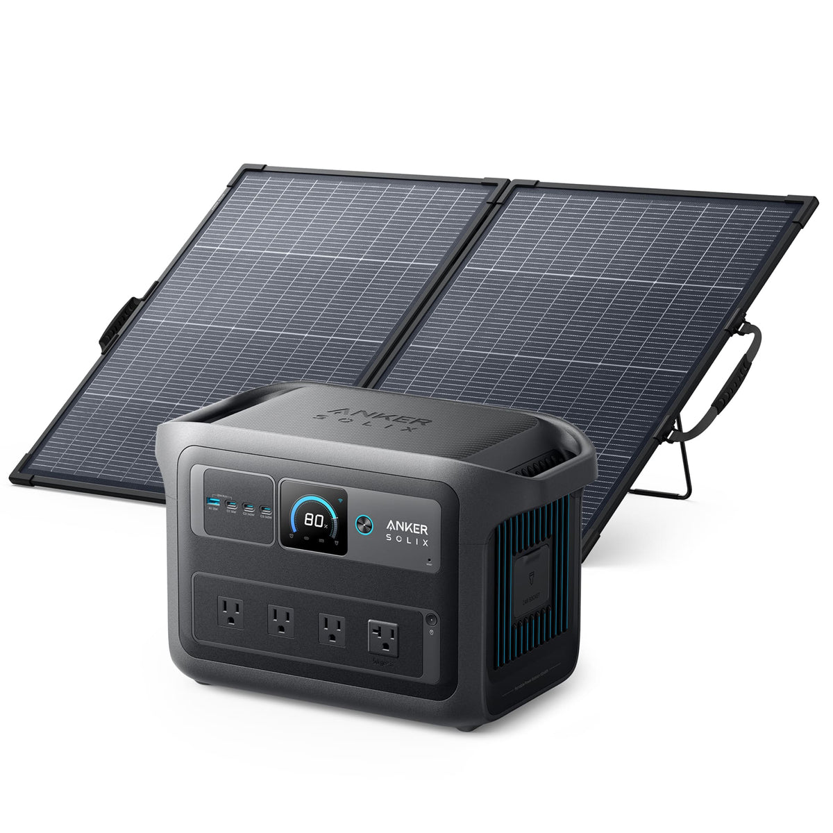 Anker - SOLIX C1000X Gen 2 Portable Power Station w/100W Bifacial Solar Panel,1024Wh 3000W Peak Solar Generator for Camping&Home (1024 Wh Capacity) - Dark Gray