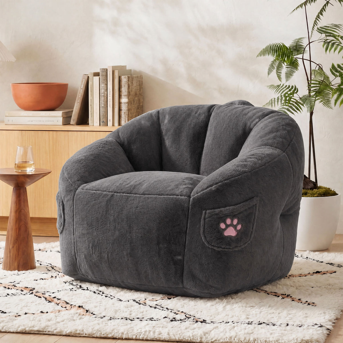 Vipbear - Bean Bag Chair for Adults,Armrest Chair Accent Chair with Back Support, Single Couch Chair for Bedroom Dorm - Dark Gray