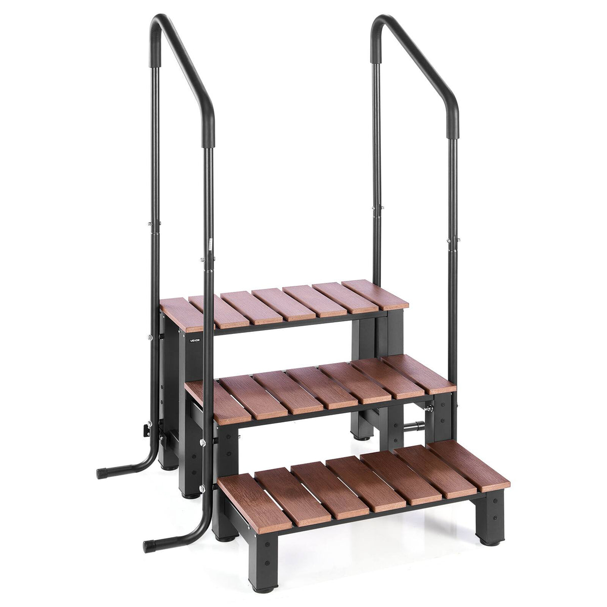 VEVOR - Hot Tub Steps with Handrail, 3-Step Spa Outdoor Stairs, Heavy Duty 25.2 inch Wide Above-Ground/Inflatable Pool Ladder - Brown and Black