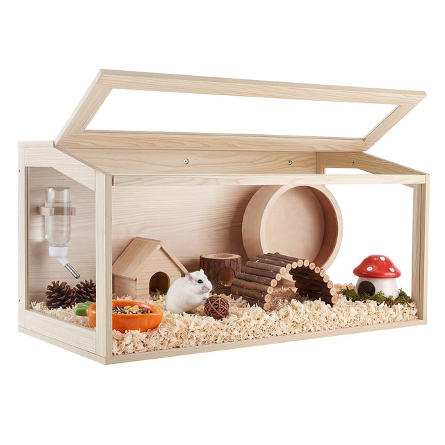 Front. VEVOR - Wooden Hamster Cage 40.1"x20.4"x20.1" 270° Viewing Hamster Habitat,Chewproof Acrylic Small Animal Cage with Openable Top - Wood Grain.