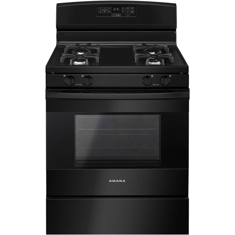 Amana - 30 in. Wide 4 burners 5.0 cu. ft. Self-Cleaning Freestanding Gas Range - Black