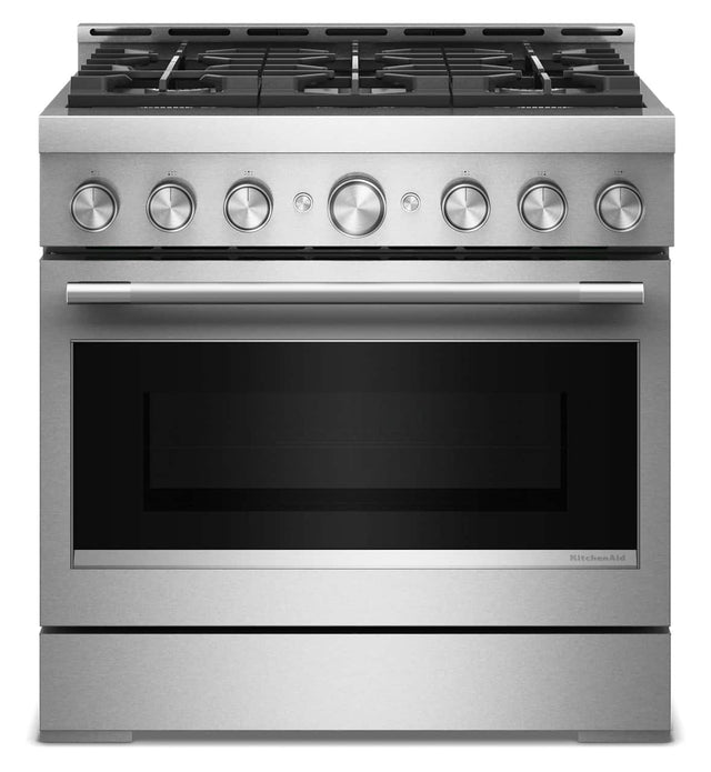 Front. KitchenAid - 36 in. Wide 6 burners 5.1 cu. ft. Commercial Gas Range with No Preheat Air Fry Mode and 6 Burner - Stainless Steel.