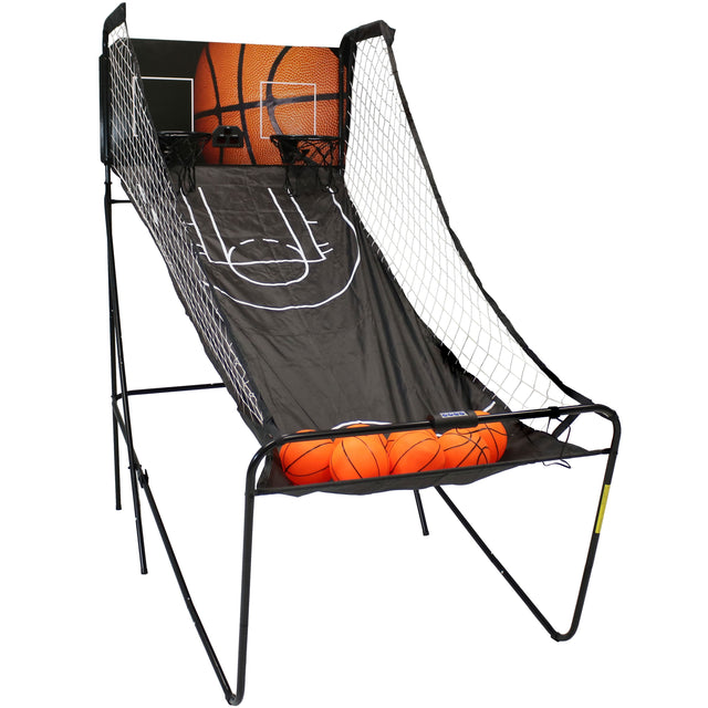 Front. Sunnydaze - 81 in Folding Indoor 2-Player Arcade Basketball Game with Scorer - Black.