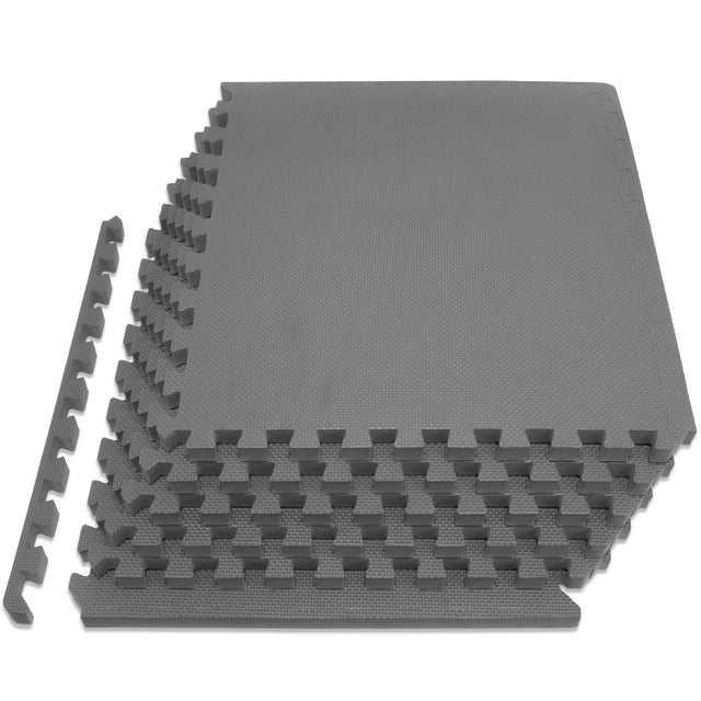 Front. ProsourceFit - ProsourceFit Weaved Pattern Exercise Puzzle Mat 3/4-in, 24 Sq Ft - 6 Tiles - Grey.
