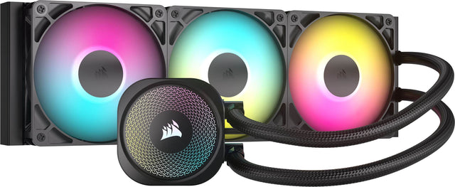 Front. CORSAIR - NAUTILUS 360 ARGB Liquid CPU Cooler with RS120 ARGB Fans - Black.