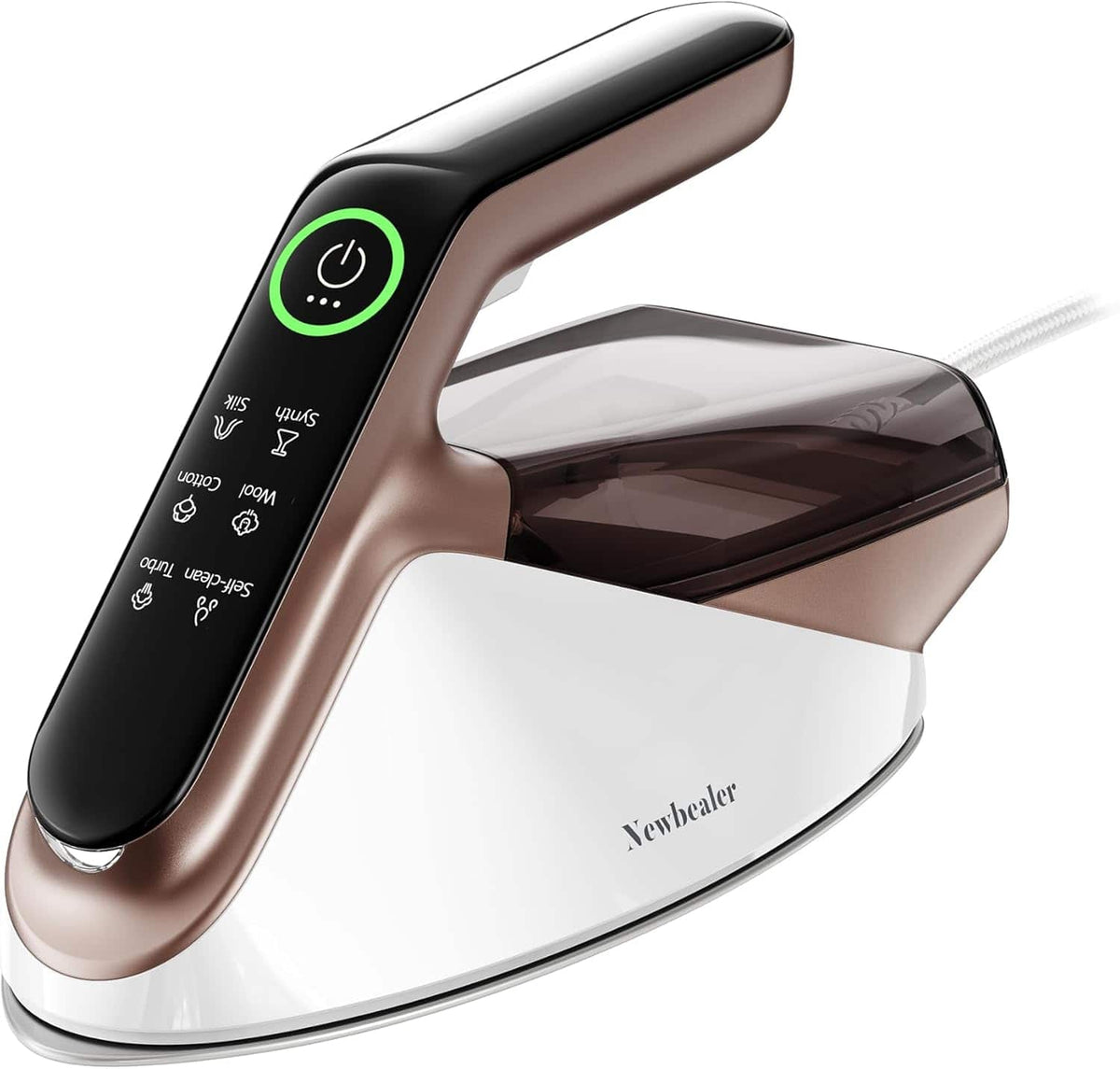 Newbealer - Smart Touch 1500W Steam Iron,Turbo Burst Steam,Auto-Off & Self-Cleaning,Anti-Drip Ceramic Soleplate for All Fabrics - Gold