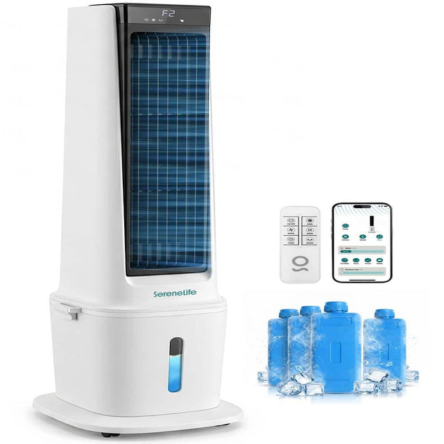 Front. SereneLife - SereneLife 1800 CFM Evaporative Air Cooler with 17L Tank, Oscillation, Remote & Ice Packs, White - White.