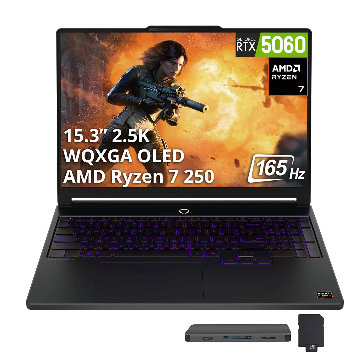 Lenovo - Upgraded - Legion 5 15.3" Gaming Laptop,AMD Ryzen 7 250,GeForce RTX 5060,32GB DDR5,1TB SSD+1TB Dock,Backlit,Win 11 - Black