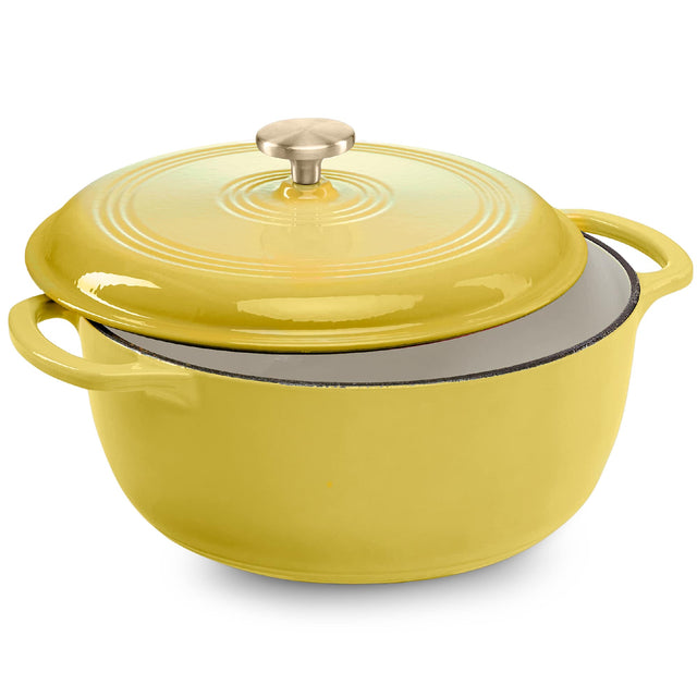 Front. Best Choice Products - Best Choice Products 6 Quart Cast-Iron Dutch Oven, Heavy-Duty Kitchenware w/ Enamel, Side Handles - Lemon Meringue - Lemon Meringue.