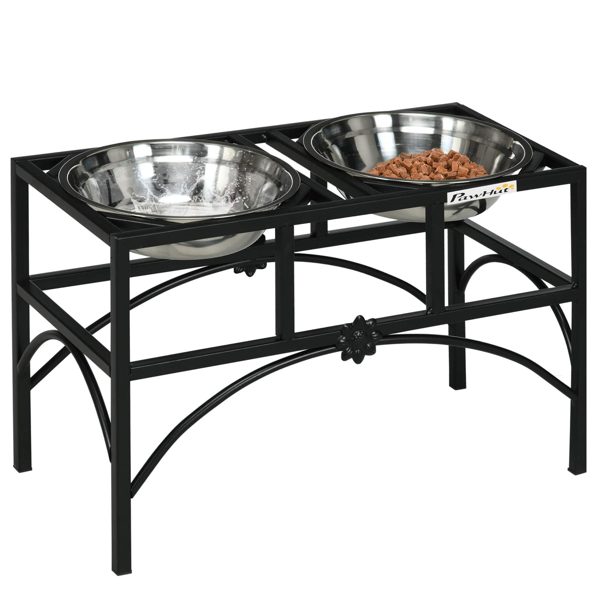 Pawhut - Elevated Dog Bowls, Double Stainless Steel Heavy Duty Dog Food Bowl Elevated Pet Feeding Station, 14" H - Black