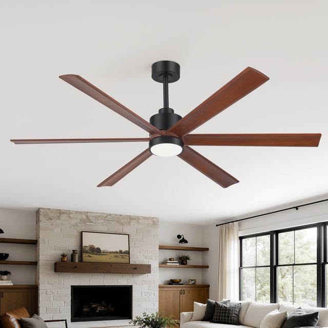 Front. Breezary - 60" Smart LED Ceiling Fan with Light, Remote & APP Control, 6-Speed, 1/4/8H Timer, 6 Blades, DC Motor - Matte Black.
