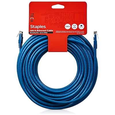 Staples TECH - 100' Cat-6 Ethernet Cable, Male to Male - Blue