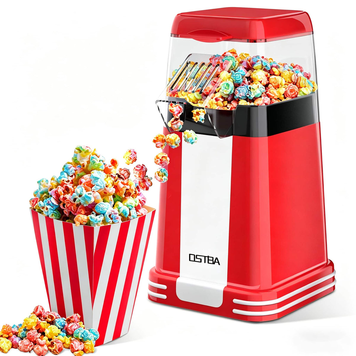 OSTBA - 1200W Electric Hot Air Popcorn Popper Machine with Butter Melting Cup, Oil-Free& Easy One-Button Control - Red