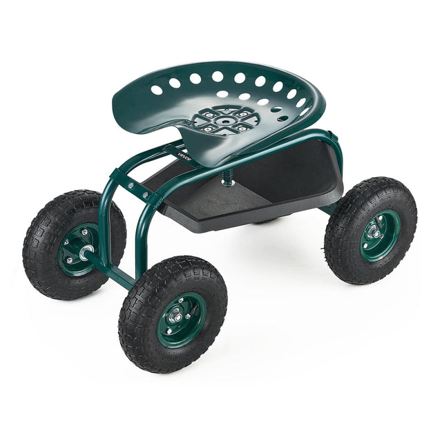 Front. VEVOR - Rolling Garden Cart with Swivel Seat, Heavy Duty Garden Seat with Storage Basket & Tool Tray, 300 lbs Weight Capacity - Red + Black.