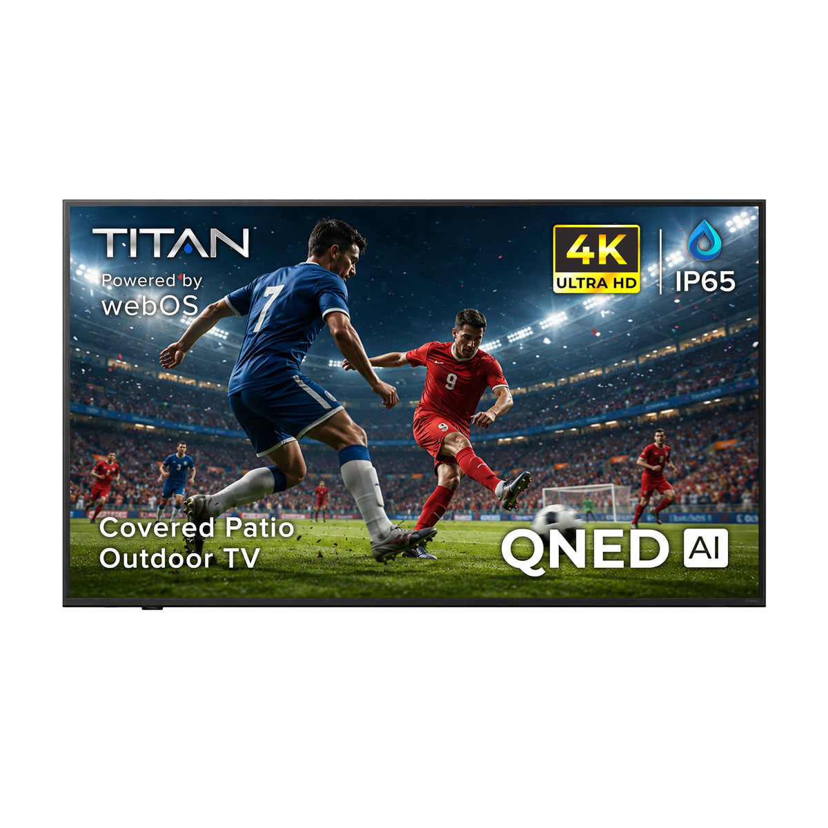 Titan - L100 QNED 85 Inch Covered Patio Smart Outdoor TV, IP65 Weatherproof, 4K HD Web AI OS, Dolby Digital